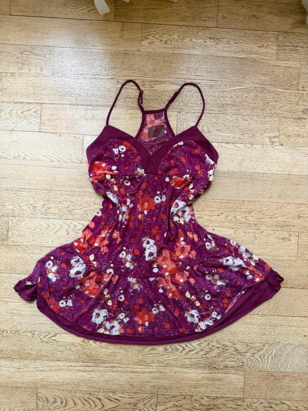 FANG Plum and Orange Floral Racerback Babydoll Dress Y2K Tunic Top